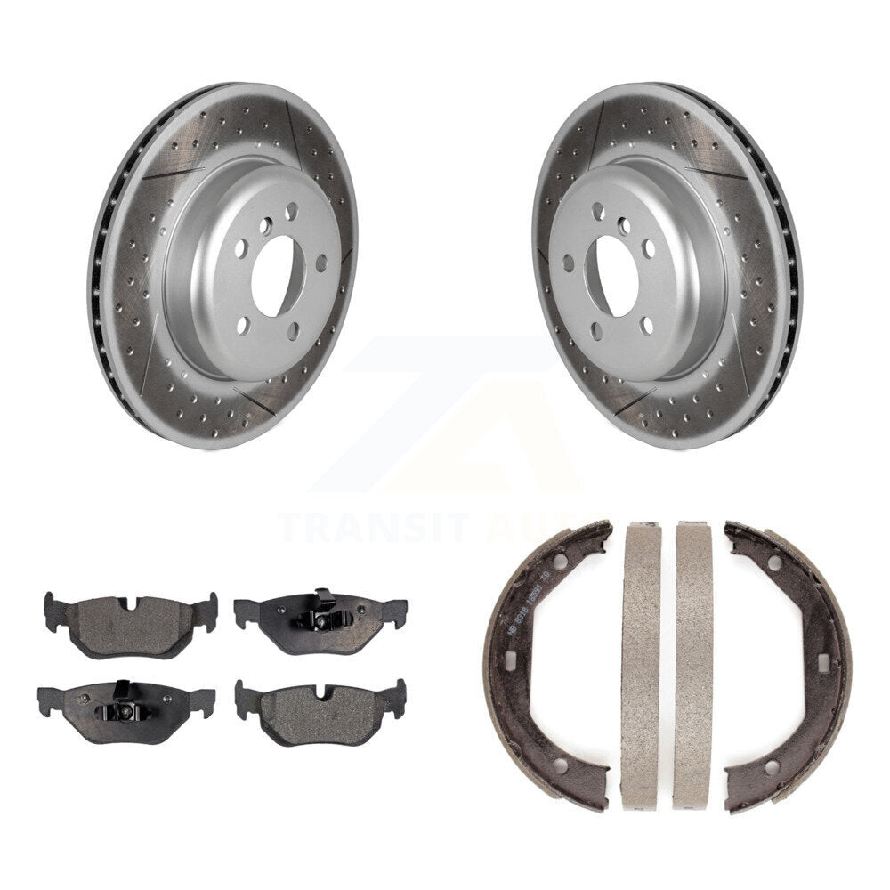 Rear Disc Coated Rotors Ceramic Pads And Parking Brake Shoes Kit For BMW 328i xDrive KGT-103678