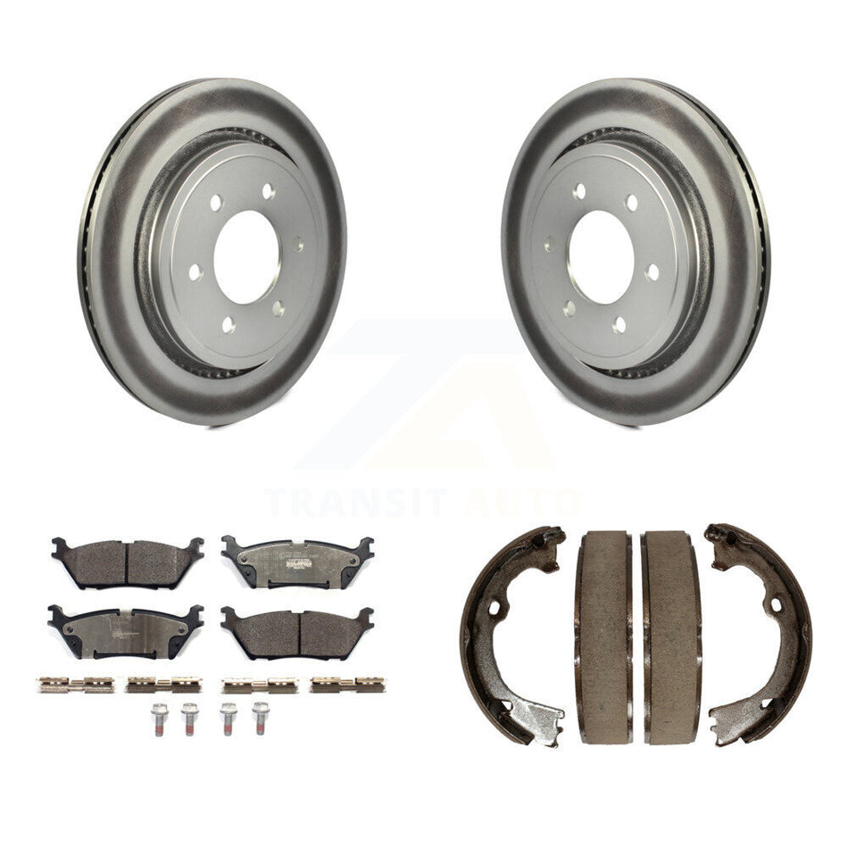 Rear Disc Coated Rotors Ceramic Pads And Parking Brake Shoes Kit For Ford F-150 KGT-103691