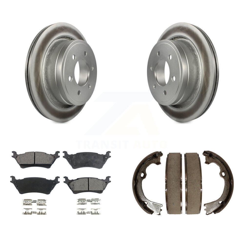 Rear Disc Coated Rotors Ceramic Pads And Parking Brake Shoes Kit For Ford F-150 KGT-103692