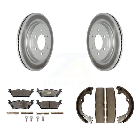 Rear Disc Coated Rotors Ceramic Pads And Parking Brake Shoes Kit For Ford F-150 KGT-103693