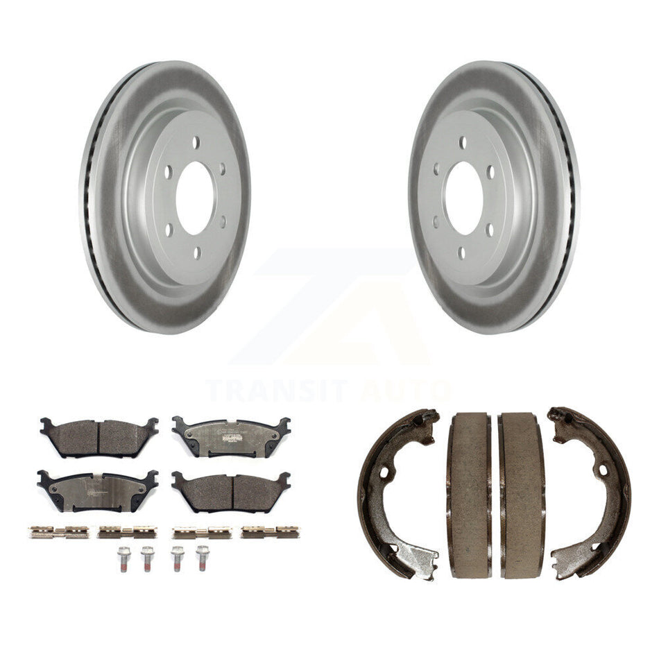 Rear Disc Coated Rotors Ceramic Pads And Parking Brake Shoes Kit For Ford F-150 KGT-103693