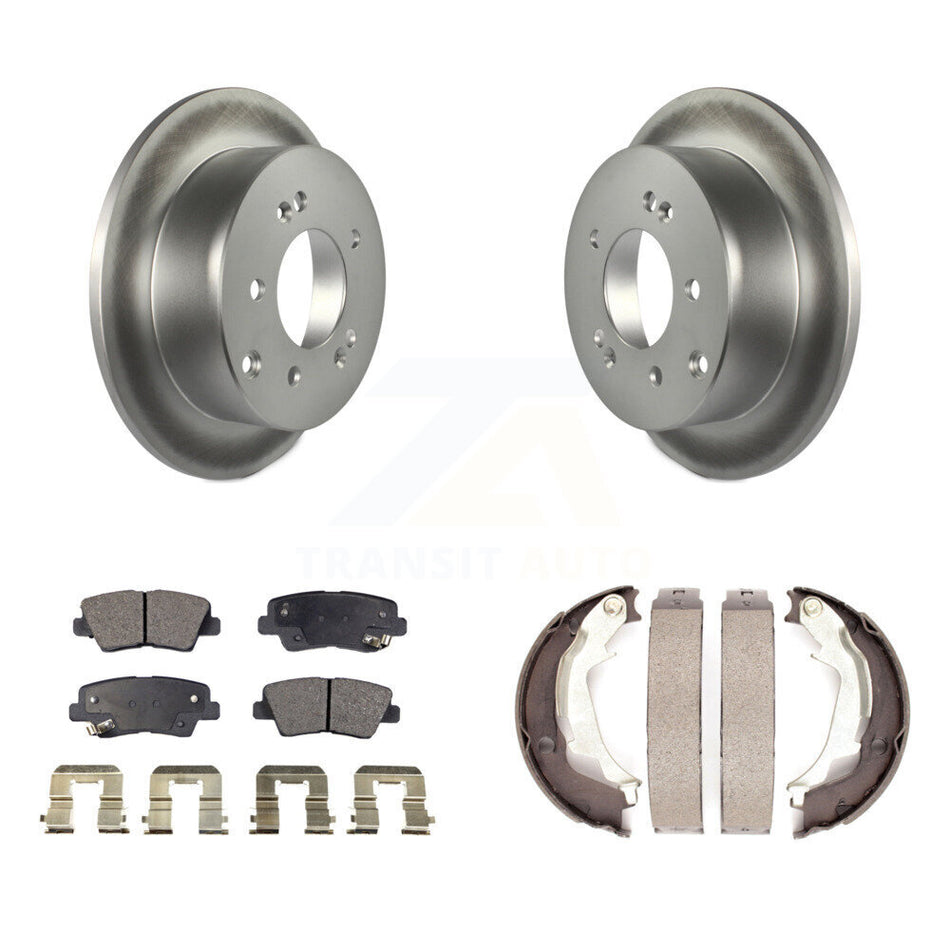 Rear Disc Coated Rotors Ceramic Pads And Parking Brake Shoes Kit For 2010-2013 Kia Soul KGT-103729