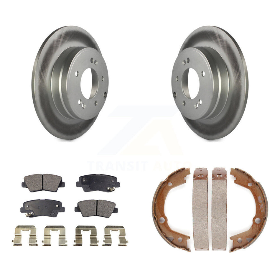 Rear Disc Coated Rotors Ceramic Pads And Parking Brake Shoes Kit For Hyundai Sonata 3.3L KGT-103732