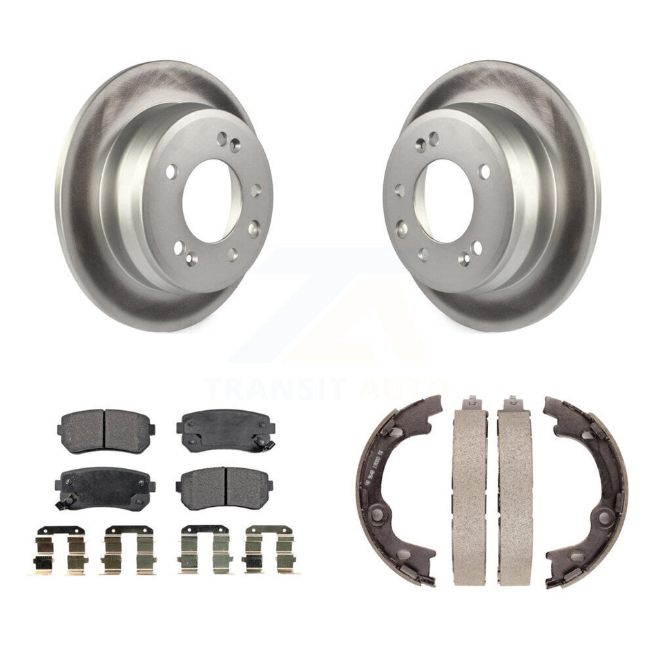 Rear Disc Coated Rotors Ceramic Pads & Parking Brake Shoes Kit For Hyundai Tucson Elantra KGT-103737