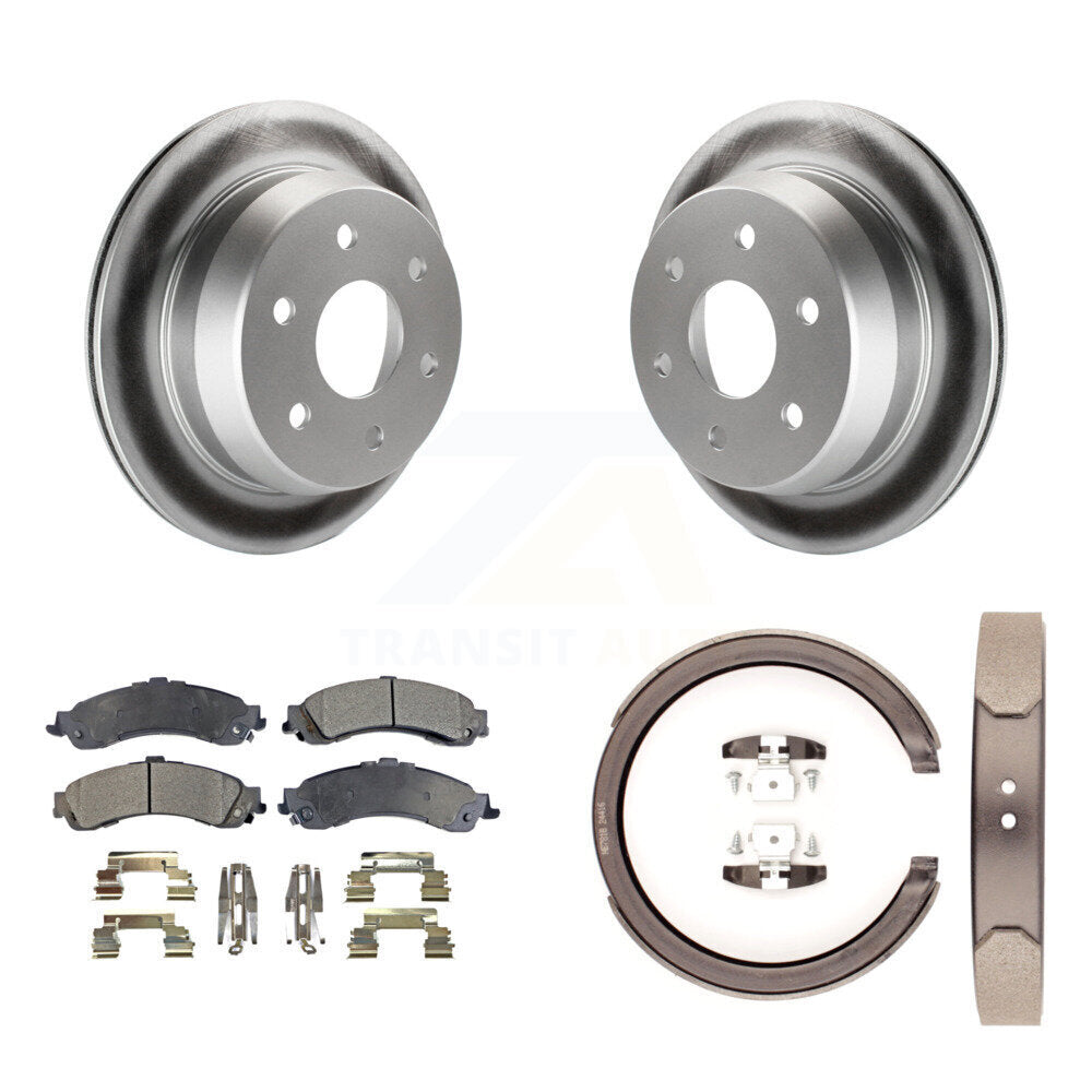 Rear Disc Coated Rotors Ceramic Pads Parking Shoes Kit For 02 Chevrolet Suburban 1500 4WD KGT-103746