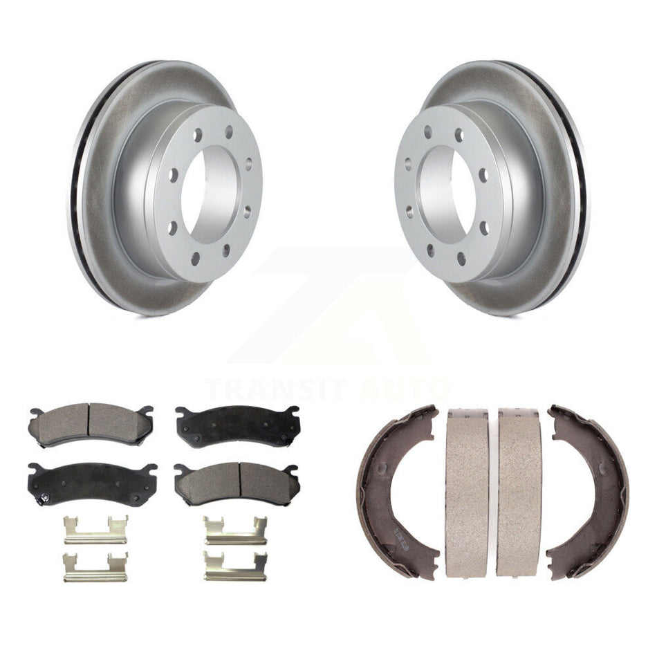 Rear Disc Coated Rotors Ceramic Pads & Parking Shoes Kit For Chevrolet GMC Silverado 2500 KGT-103752
