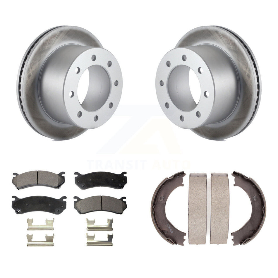 Rear Disc Coated Rotors Ceramic Pads Parking Brake Shoes Kit For GMC Sierra 3500 Classic KGT-103754