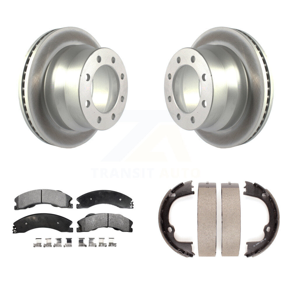 Rear Disc Coated Rotors Ceramic Pads And Parking Brake Shoes Kit For GMC Savana 3500 KGT-103770