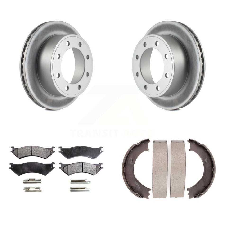 Rear Disc Coated Rotors Ceramic Pads & Parking Shoes Kit For Ford E-350 Super Duty E-250 KGT-103791