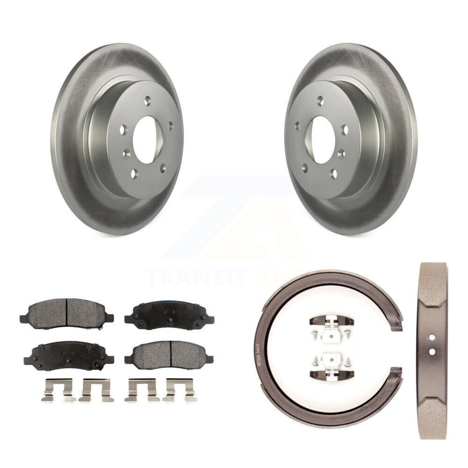Rear Disc Coated Rotors Ceramic Pads Parking Shoes Kit For Cadillac DTS With 5 Lug Wheels KGT-103806