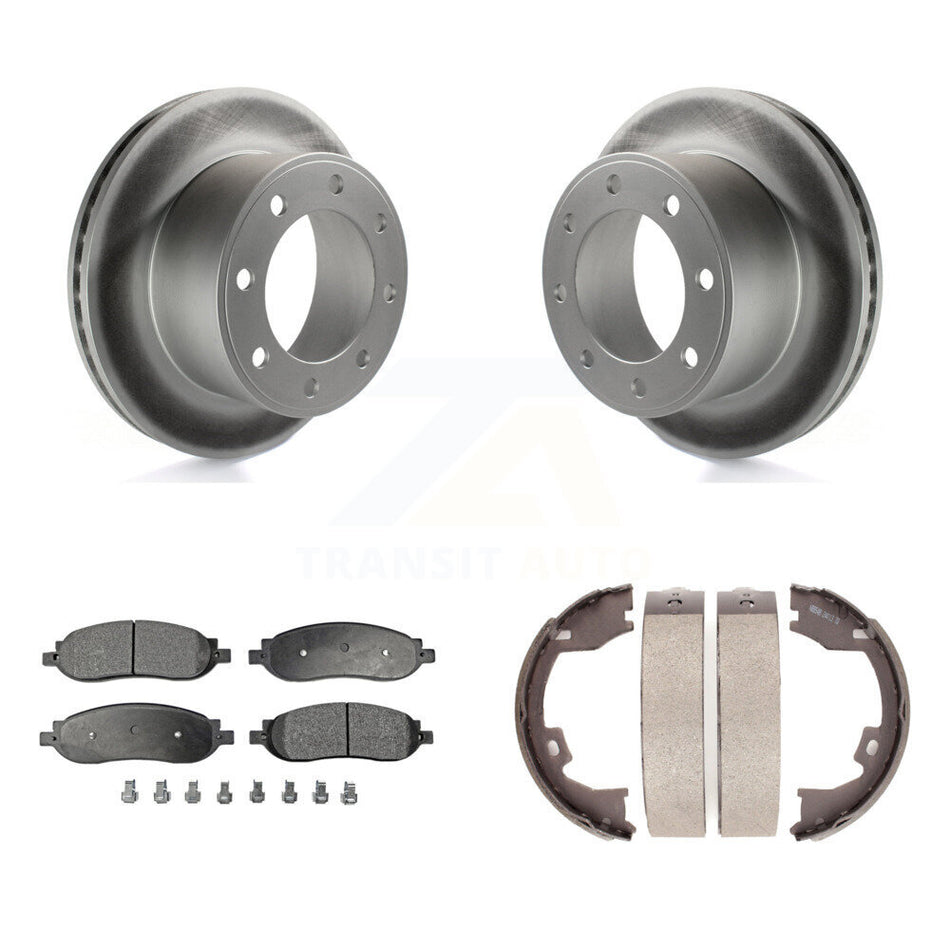 Rear Disc Coated Rotors Ceramic Pads & Parking Shoes Kit For Ford F-350 Super Duty F-250 KGT-103813