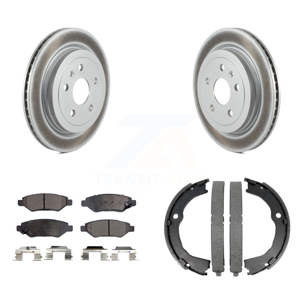 Rear Disc Coated Rotors Ceramic Pads Parking Shoes Kit For Chevrolet Camaro Cadillac CTS KGT-103823