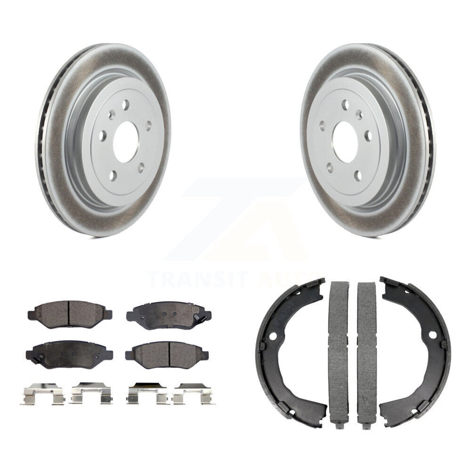 Rear Disc Coated Rotors Ceramic Pads Parking Shoes Kit For Chevrolet Camaro Cadillac CTS KGT-103823
