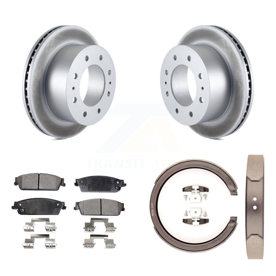 Rear Disc Coated Rotors Ceramic Pads Parking Brake Shoes Kit For Chevrolet Silverado 1500 KGT-103829