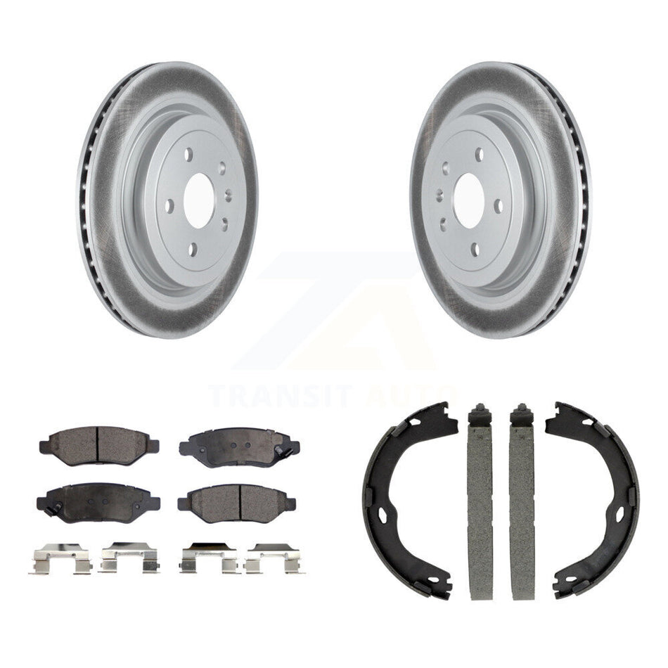Rear Disc Coated Rotors Ceramic Pads And Parking Brake Shoes Kit For Cadillac CTS KGT-103833