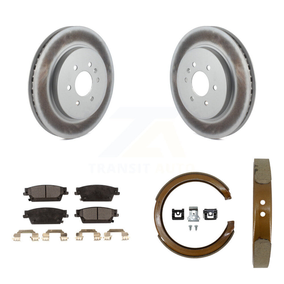 Rear Disc Coated Rotors Ceramic Pads And Parking Brake Shoes Kit For Cadillac SRX KGT-103850