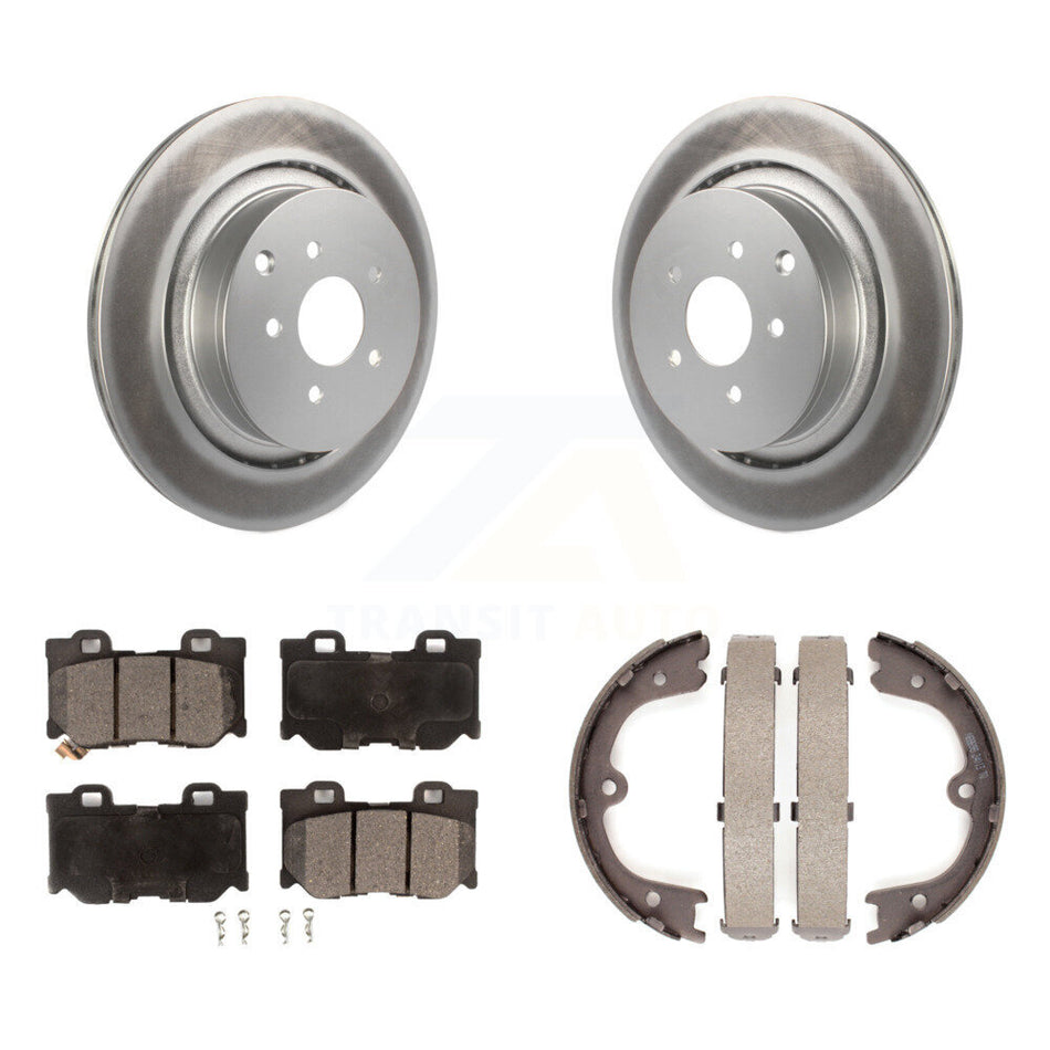 Rear Disc Coated Rotors Ceramic Pads Parking Shoes Kit For INFINITI Q50 M37 FX50 QX70 M56 KGT-103852