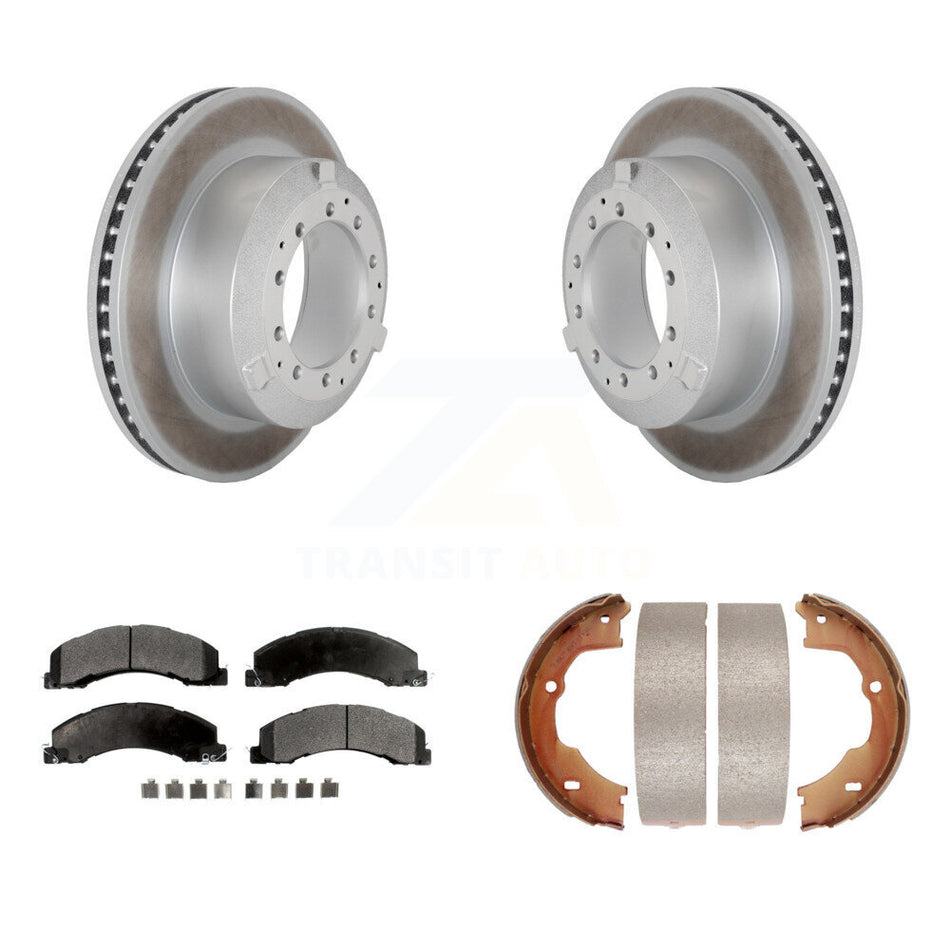 Rear Disc Coated Rotors Ceramic Pads Parking Shoes Kit For Ram Dodge Sterling Truck 4500 KGT-103875