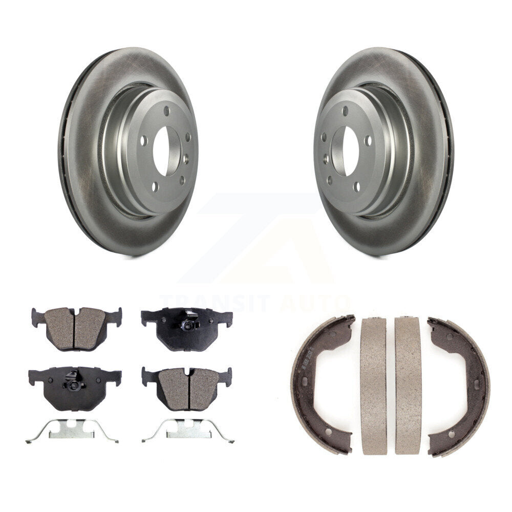 Rear Disc Coated Rotors Ceramic Pads And Parking Brake Shoes Kit For BMW 530i 525i 528i KGT-103882