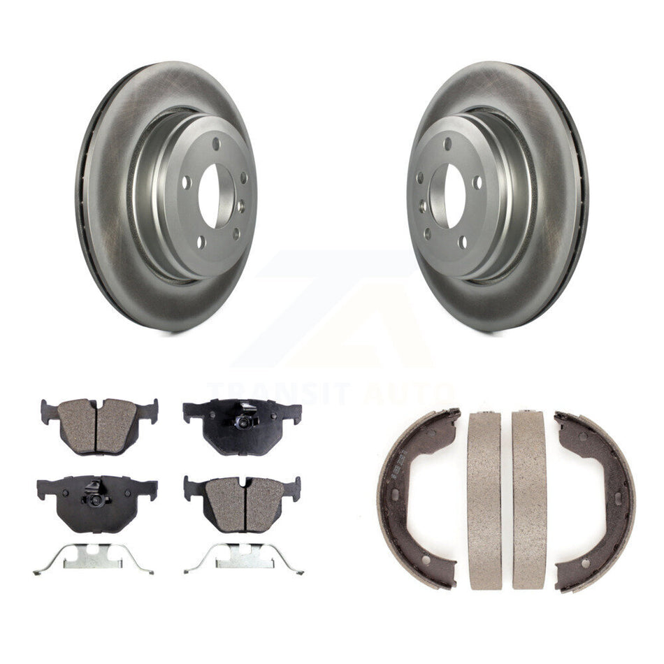 Rear Disc Coated Rotors Ceramic Pads And Parking Brake Shoes Kit For BMW 530i 525i 528i KGT-103882