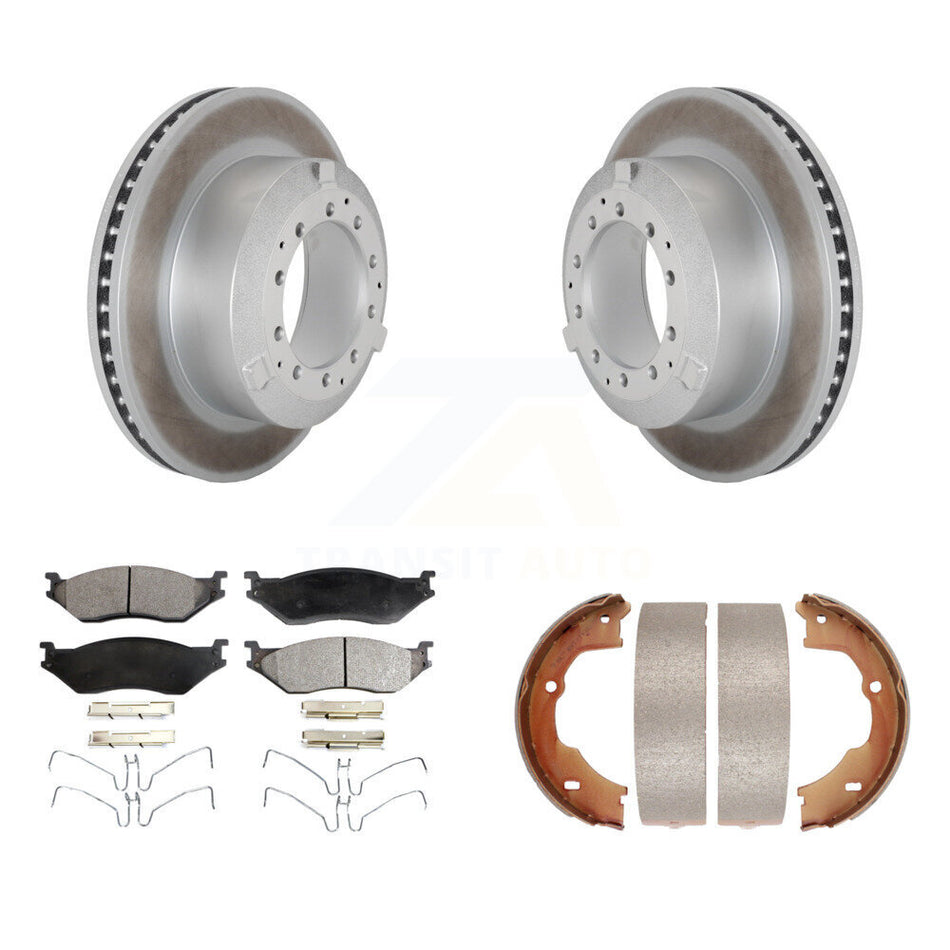 Rear Disc Coated Rotors Ceramic Pads & Parking Shoes Kit For Ford F-450 Super Duty F-550 KGT-103884