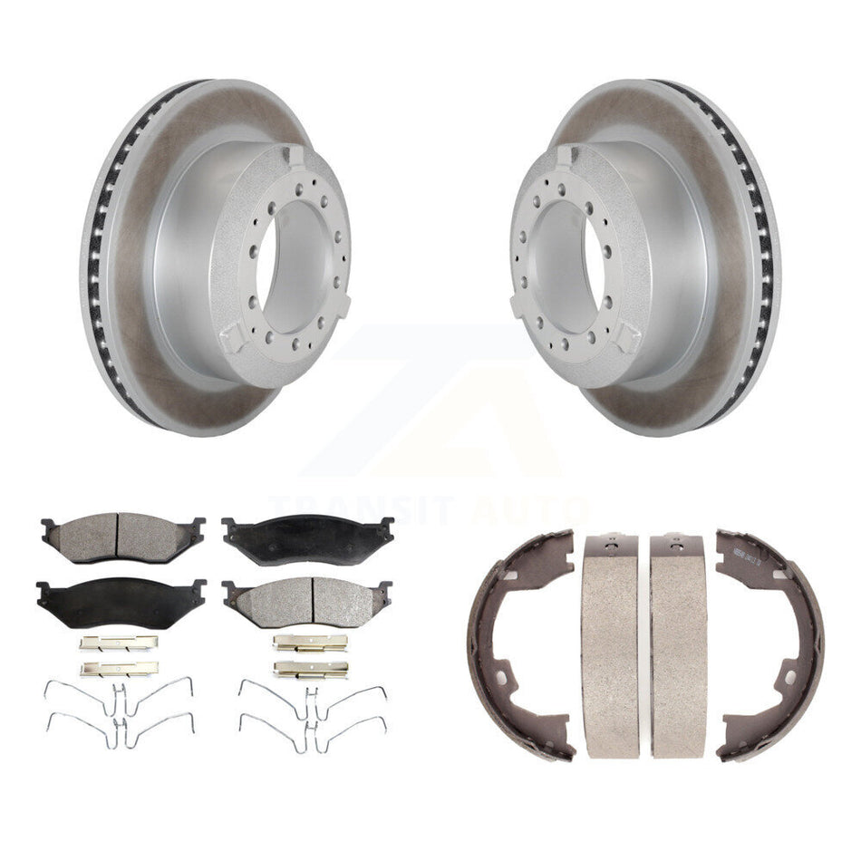 Rear Disc Coated Rotors Ceramic Pads & Parking Shoes Kit For Ford F-450 Super Duty IC LCF KGT-103886