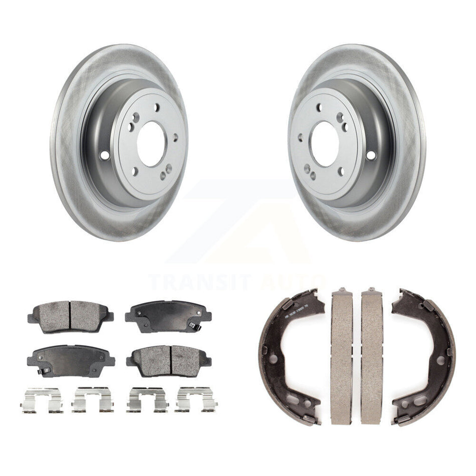 Rear Disc Coated Rotors Ceramic Pads And Parking Brake Shoes Kit For Hyundai Genesis KGT-103914