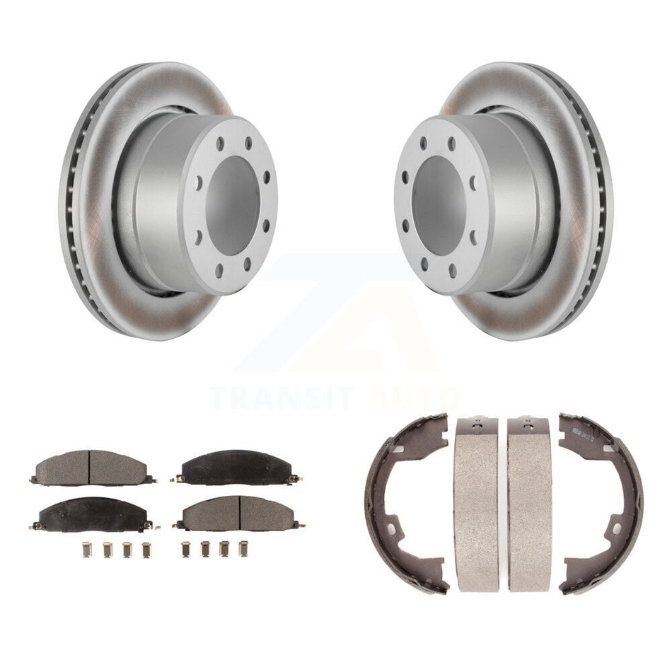 Rear Disc Coated Rotors Ceramic Pads Parking Brake Shoes Kit For Ram 3500 2500 1500 Dodge KGT-103916