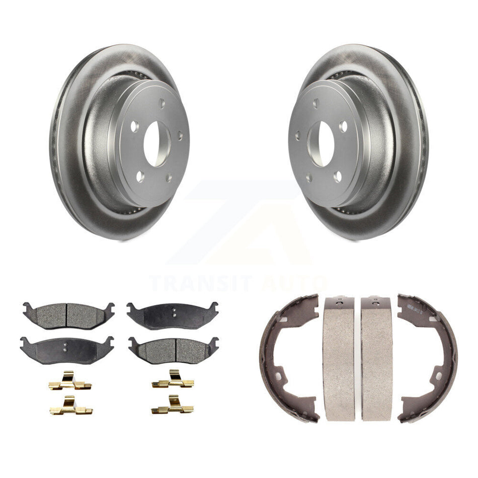 Rear Disc Coated Rotors Ceramic Pads And Parking Brake Shoes Kit For Dodge Ram 1500 KGT-103919