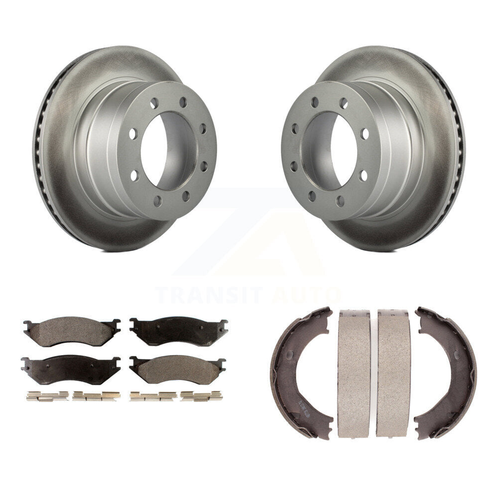 Rear Disc Coated Rotors Ceramic Pads Parking Shoes Kit For 2003-2005 Dodge Ram 2500 3500 KGT-103922