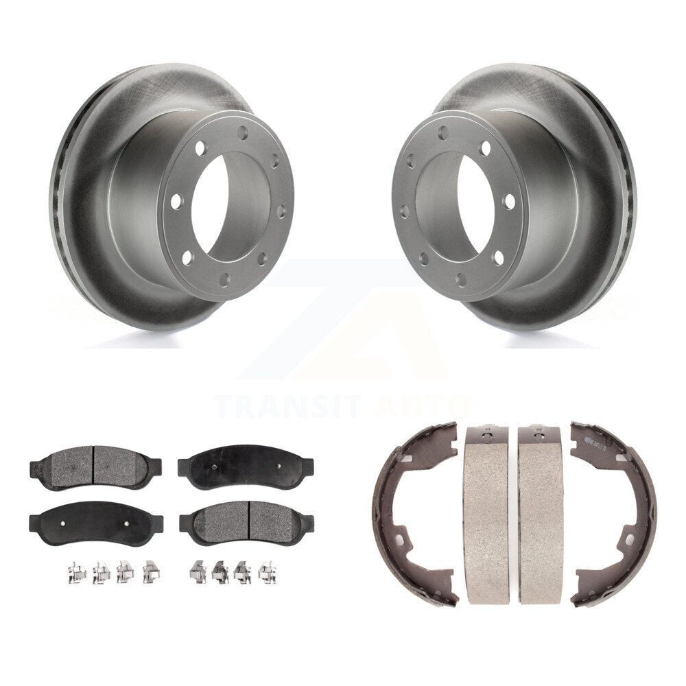 Rear Disc Coated Rotors Ceramic Pads & Parking Shoes Kit For Ford F-250 Super Duty F-350 KGT-103948