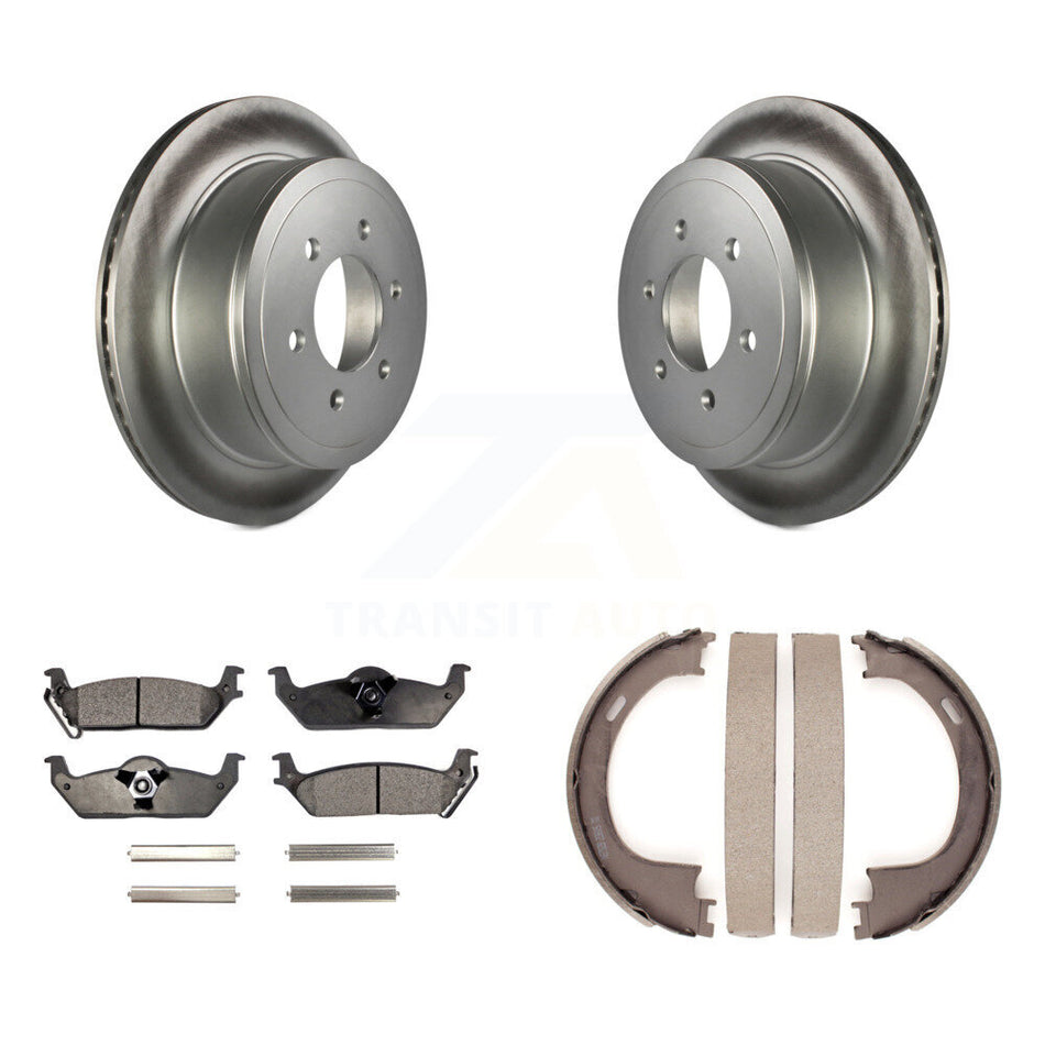 Rear Disc Coated Rotors Ceramic Pads And Parking Shoes Kit For Ford F-150 Lincoln Mark LT KGT-103966