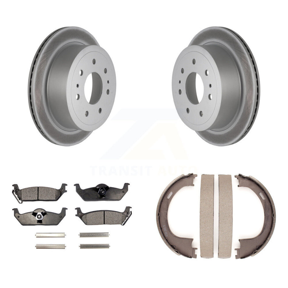Rear Disc Coated Rotors Ceramic Pads And Parking Shoes Kit For Ford F-150 Lincoln Mark LT KGT-103967