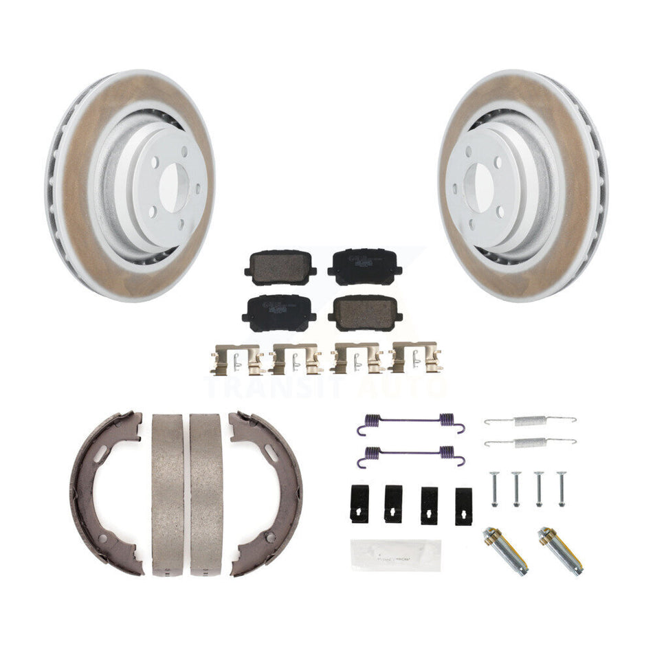 Rear Disc Coated Rotors Ceramic Pads Parking Brake Shoes & Hardware Kit For Dodge Charger KGT-103978