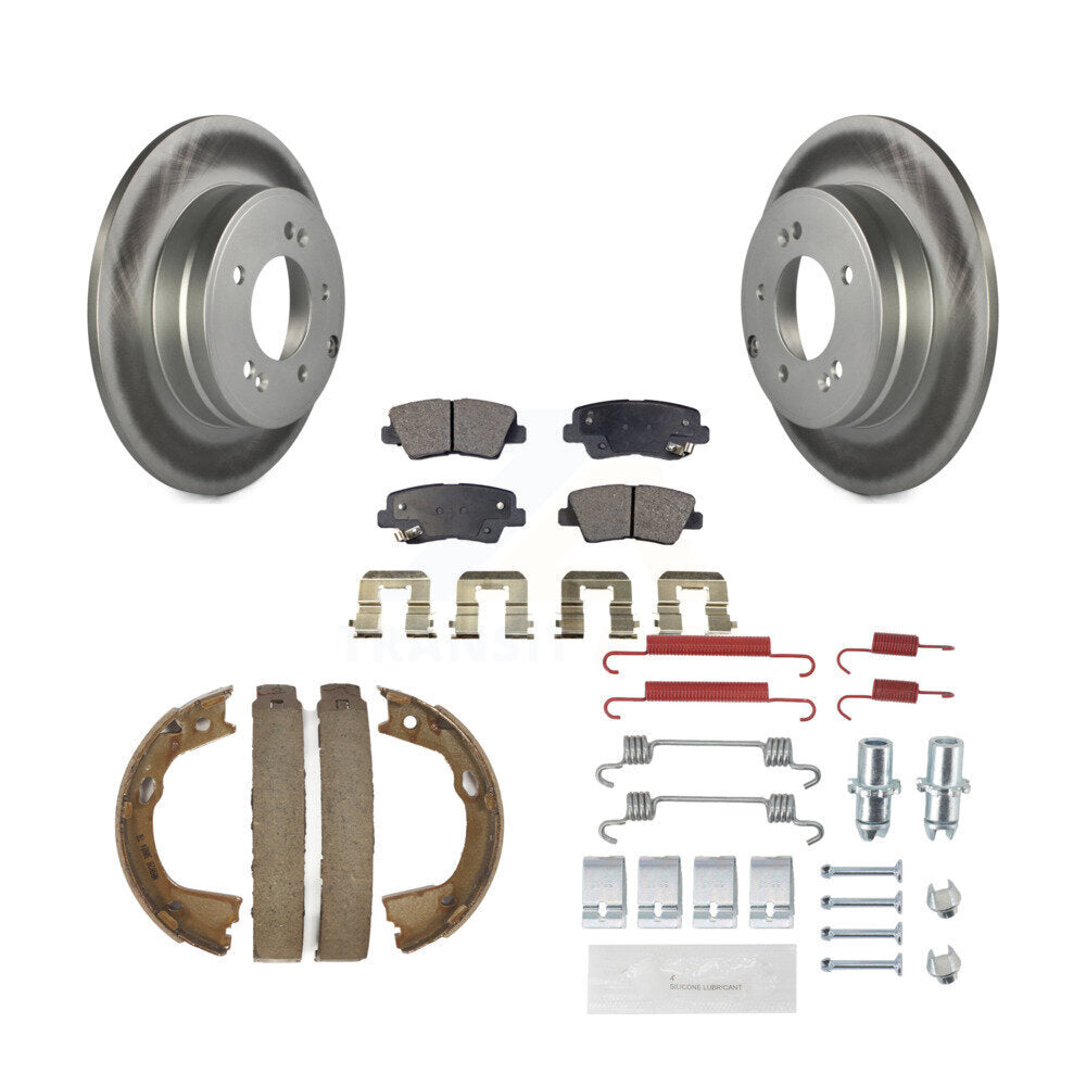 Rear Disc Coated Rotors Ceramic Pads Parking Shoes & Hardware Kit For Hyundai Sonata Kia KGT-103989