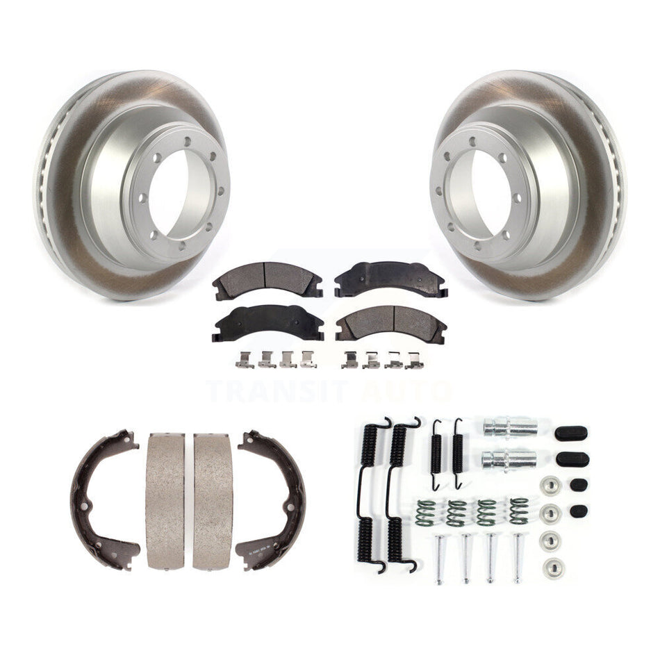Rear Disc Coated Rotors Ceramic Pads Parking Shoes Hardware Kit For Ford E-450 Super Duty KGT-103991