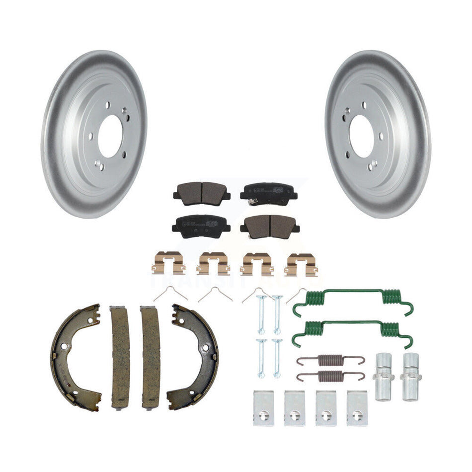 Rear Disc Coated Rotors Ceramic Pads Parking Brake Shoes & Hardware Kit For Kia Sportage KGT-103994