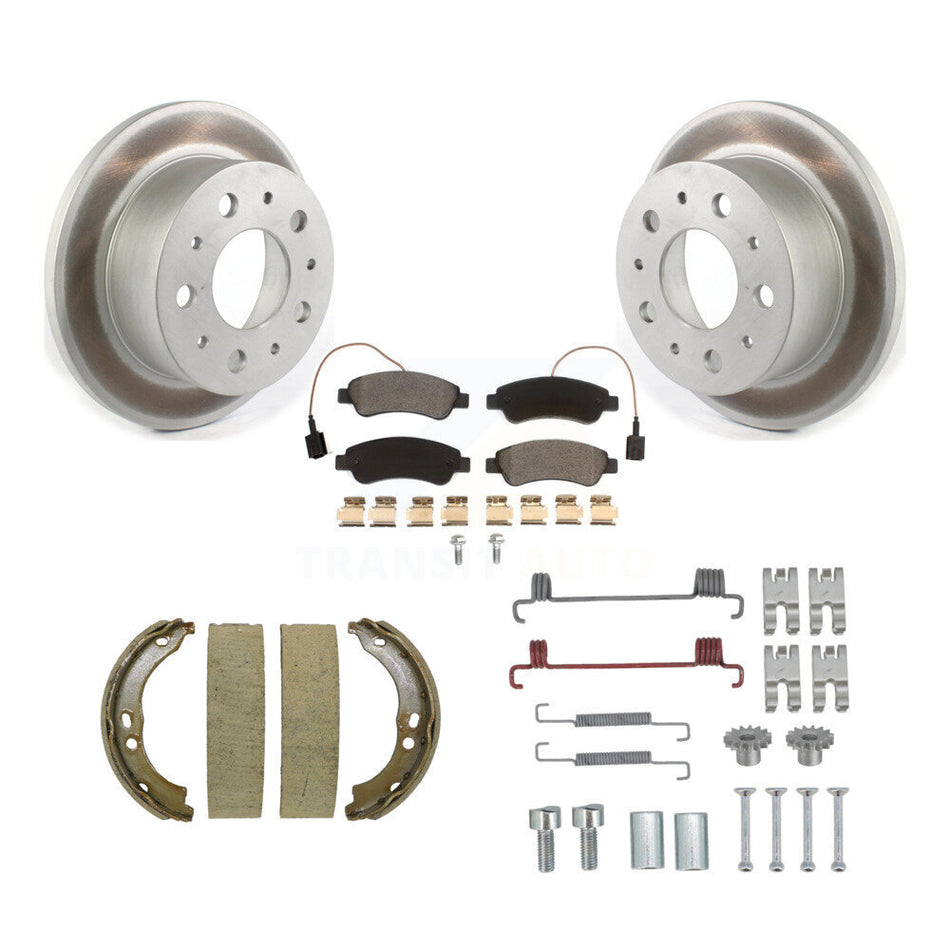 Rear Disc Coated Rotors Ceramic Pads Parking Shoes & Hardware Kit For Ram ProMaster 2500 KGT-104044
