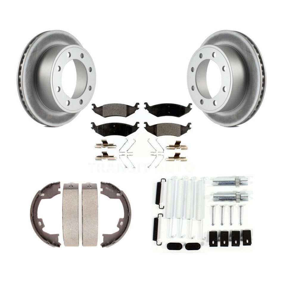 Rear Disc Coated Rotors Ceramic Pads Parking Brake Shoes And Hardware Kit For Ford E-150 KGT-104047