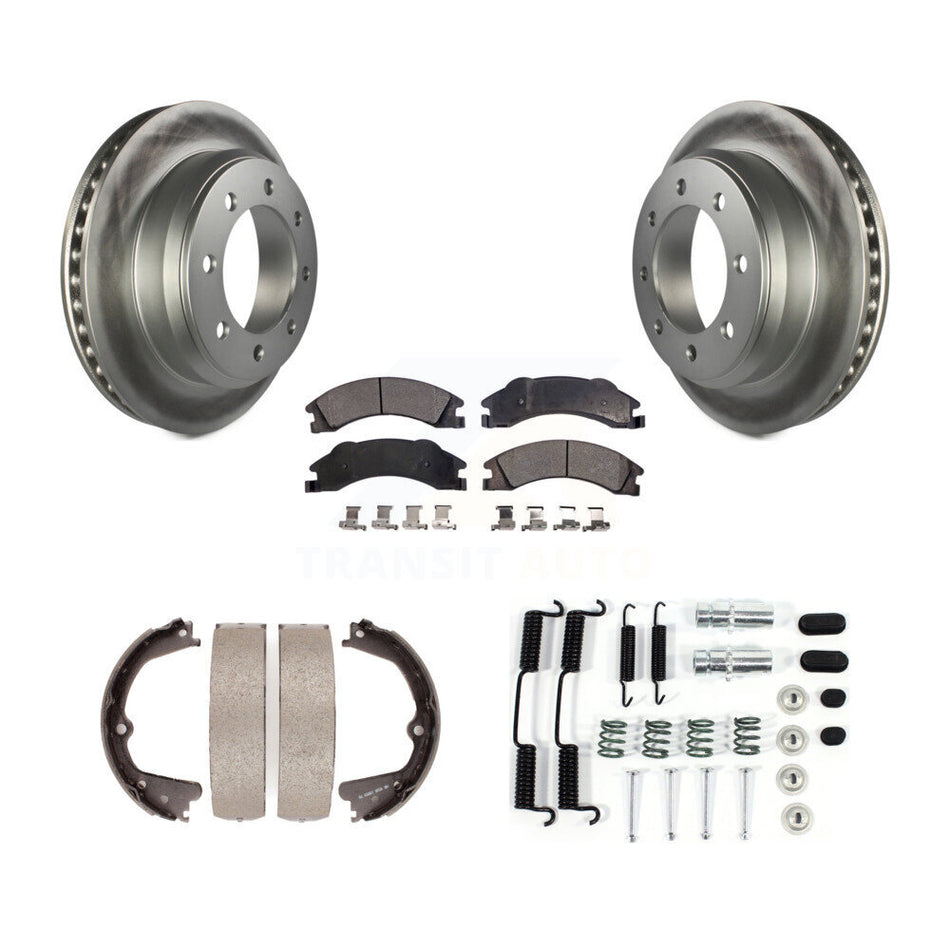 Rear Disc Coated Rotors Ceramic Pads Parking Shoes Hardware Kit For Ford E-350 Super Duty KGT-104056