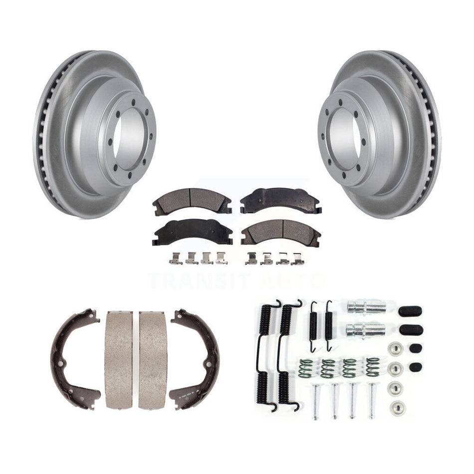 Rear Disc Coated Rotors Ceramic Pads Parking Shoes Hardware Kit For Ford E-350 Super Duty KGT-104057