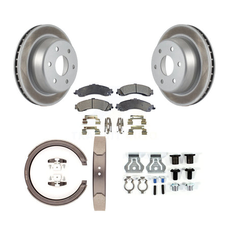 Rear Disc Coated Rotors Ceramic Pads Parking Shoes Hardware Kit For GMC Yukon XL 1500 4WD KGT-104074