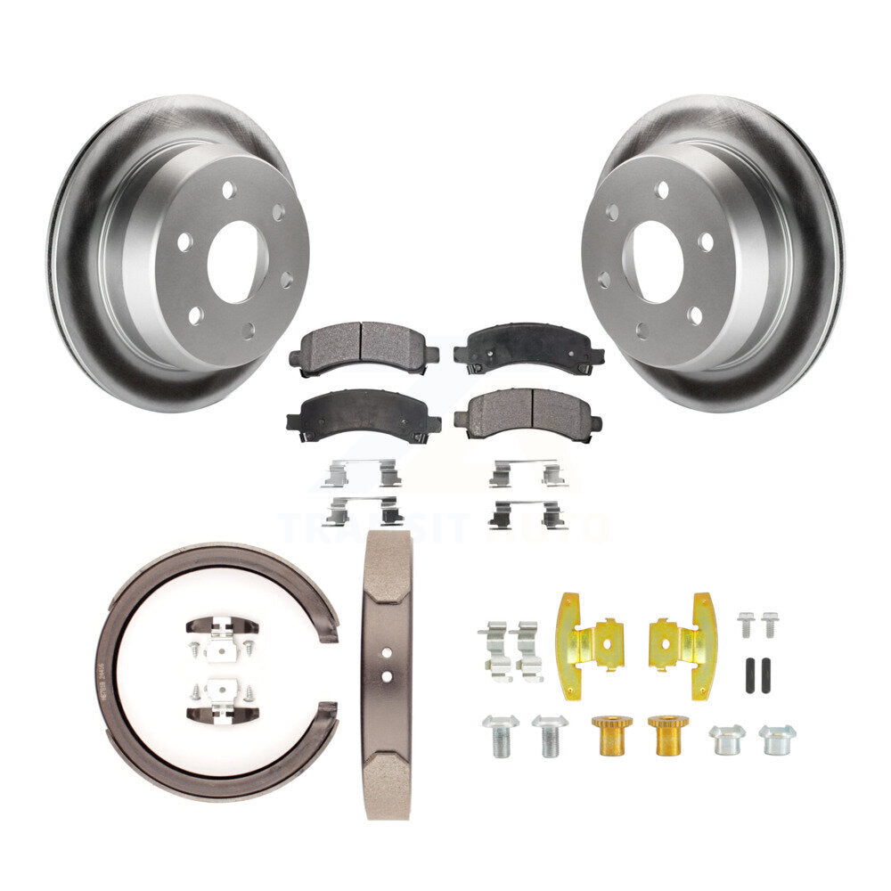 Rear Disc Coated Rotors Ceramic Pads Parking Shoes & Hardware Kit For Chevrolet Avalanche KGT-104075