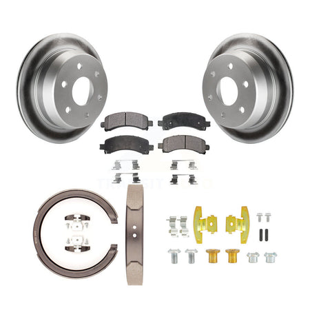 Rear Disc Coated Rotors Ceramic Pads Parking Shoes & Hardware Kit For Chevrolet Avalanche KGT-104075