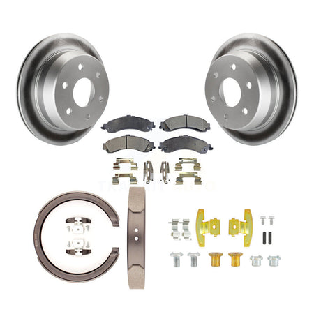 Rear Disc Coated Rotors Ceramic Pads Parking Brake Shoes And Hardware Kit For KGT-104076