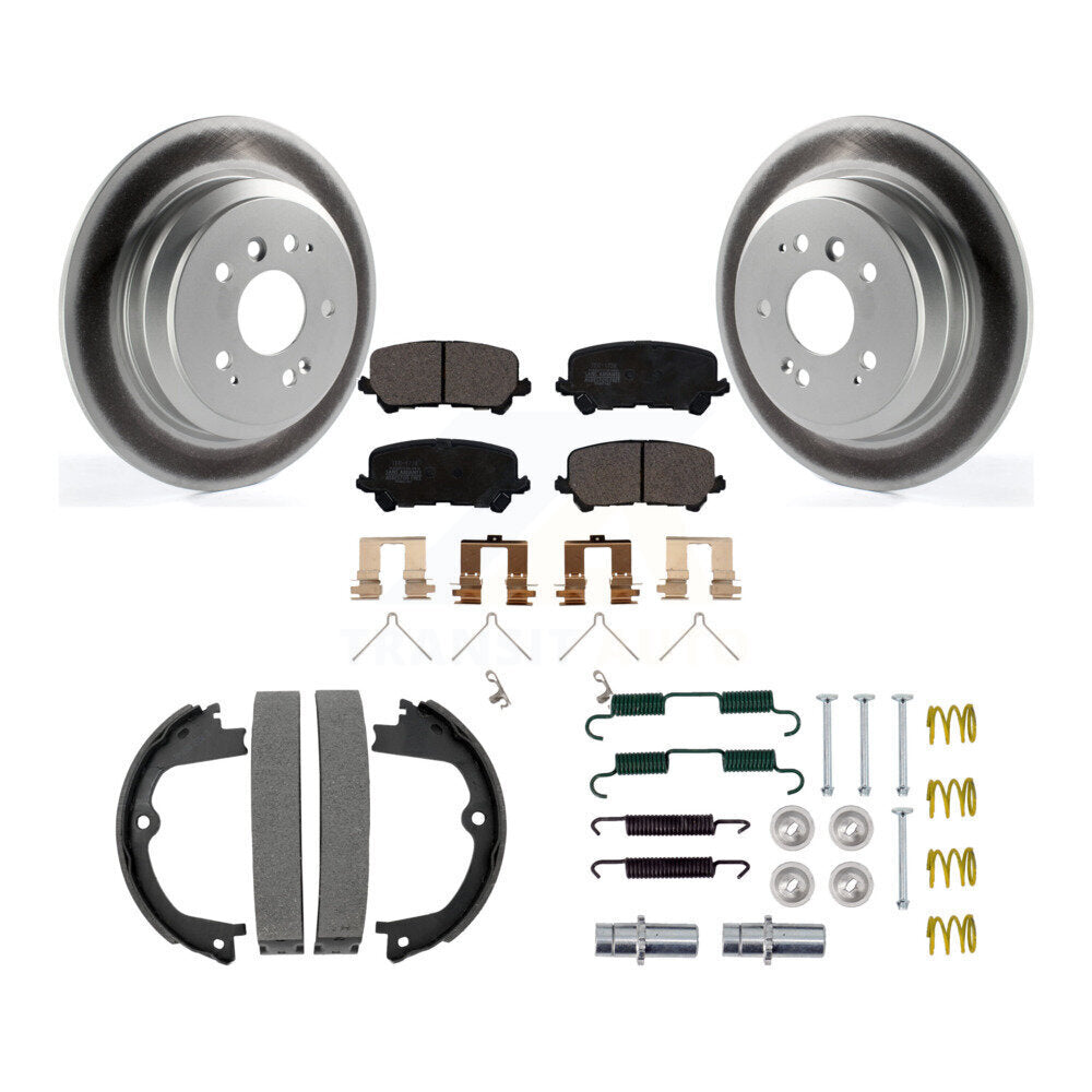 Rear Disc Coated Rotors Ceramic Pads Parking Shoes Hardware Kit For Honda Pilot Ridgeline KGT-104080