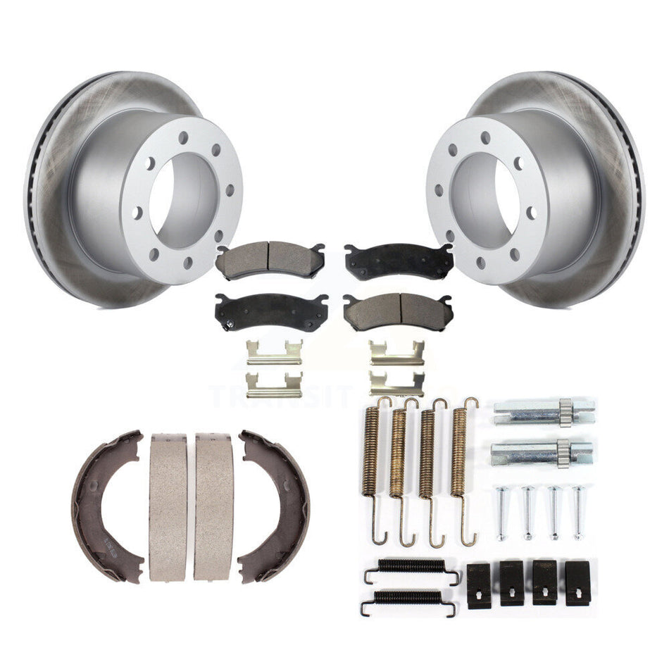 Rear Disc Coated Rotors Ceramic Pads Parking Brake Shoes And Hardware Kit For KGT-104083