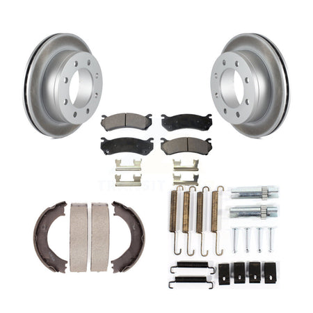 Rear Disc Coated Rotors Ceramic Pads Parking Brake Shoes Hardware Kit For GMC Sierra 3500 KGT-104086