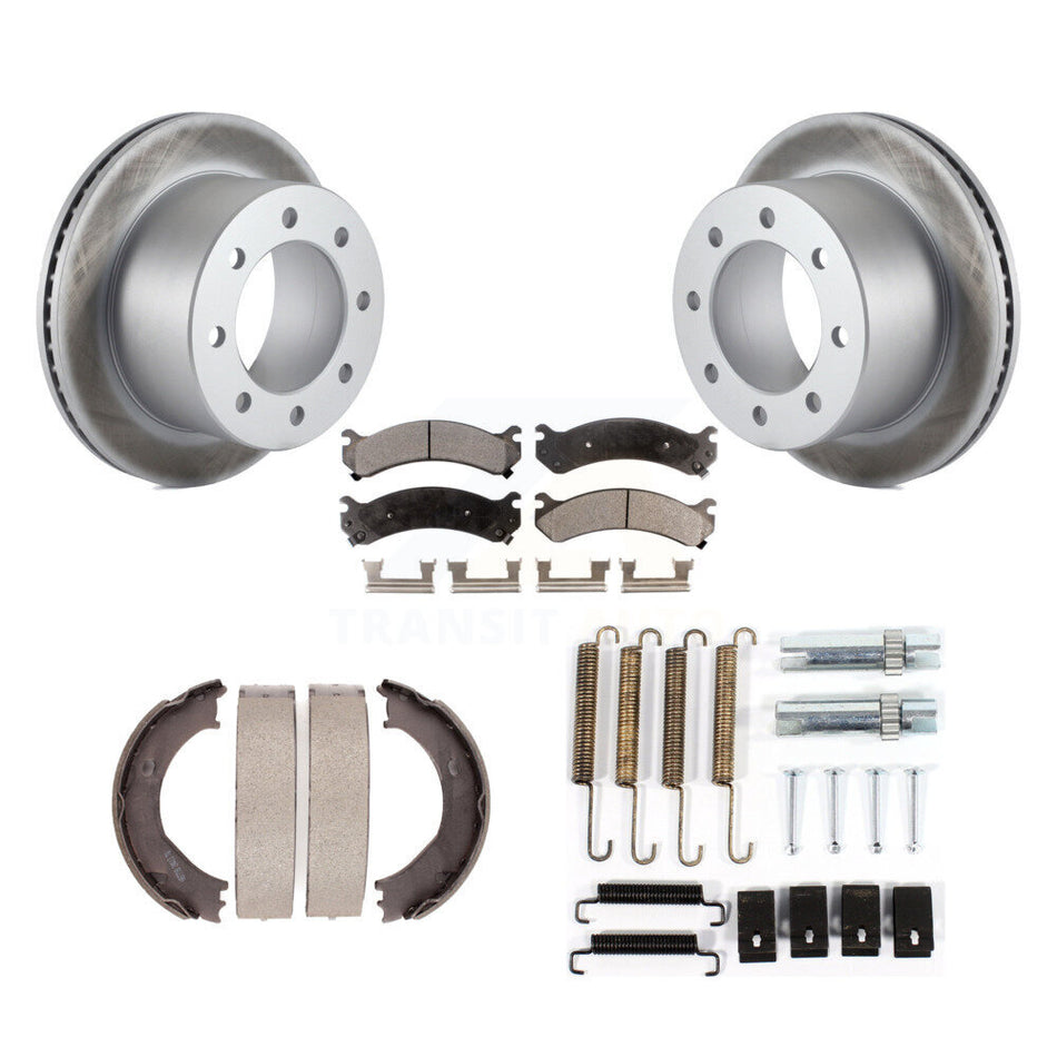 Rear Disc Coated Rotors Ceramic Pads Parking Shoes & Hardware Kit For Chevrolet Silverado KGT-104087