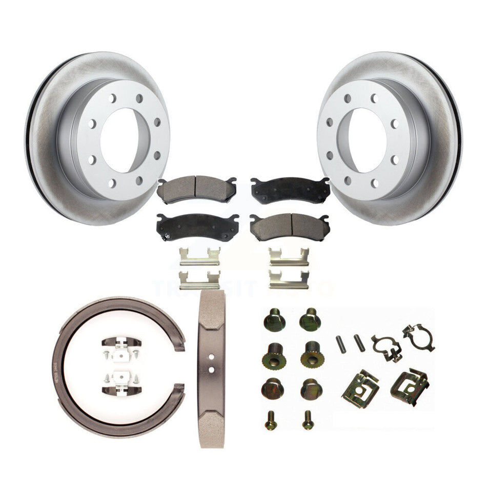 Rear Disc Coated Rotors Ceramic Pads Parking Shoes & Hardware Kit For GMC Sierra 1500 HD KGT-104090